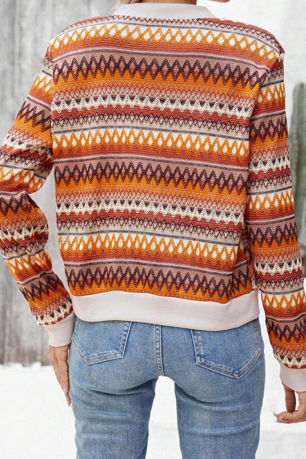 Orange Boho Striped Zip Up Long Sleeve Jacket - Classy Blonde Boutique